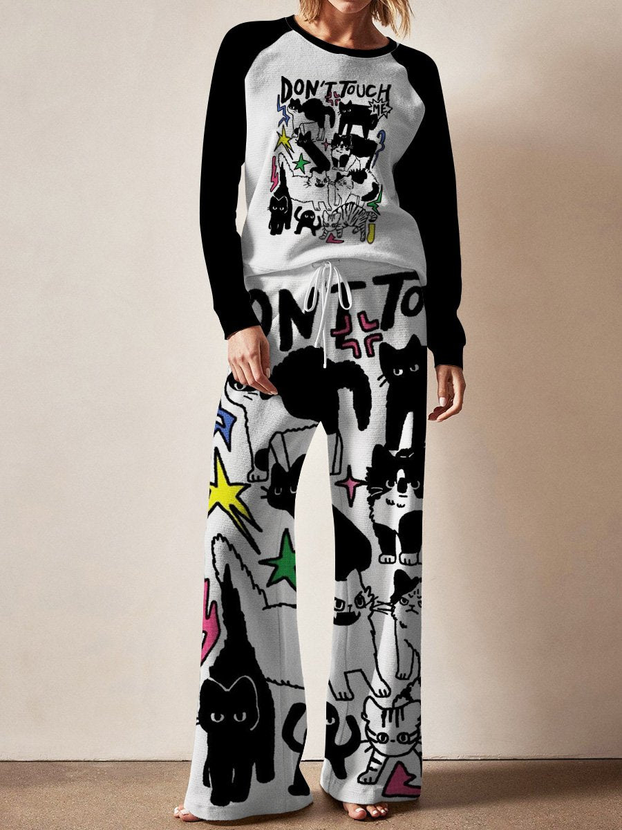 Women's Cat Graffiti Long Sleeve Pajama Set