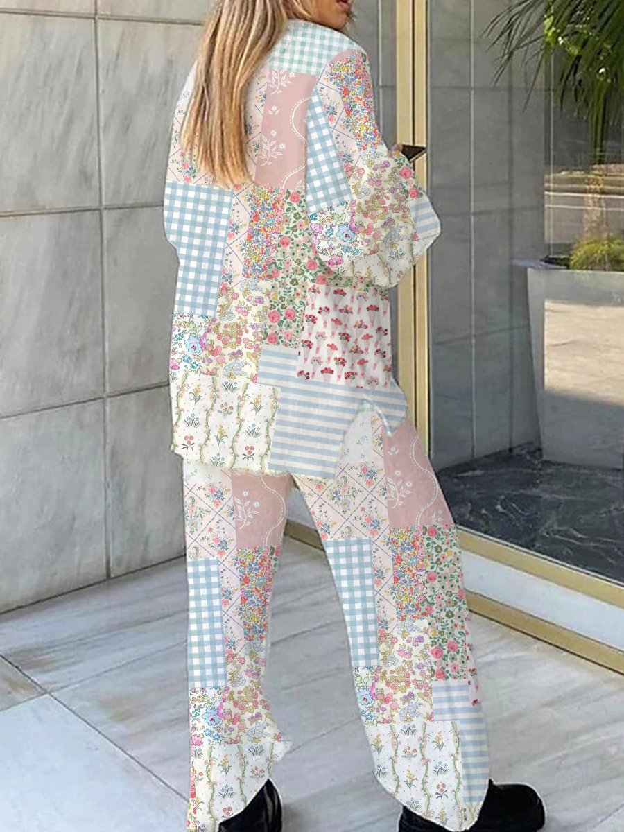 Women's Floral Patchwork Ruffle Cardigan