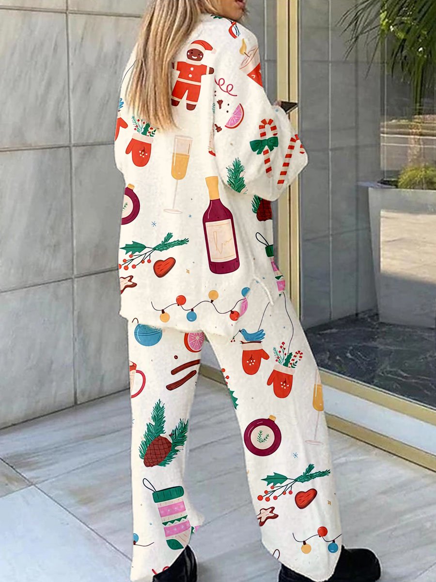 Women's Simple Christmas Elements Printed Polar Fleece Suit