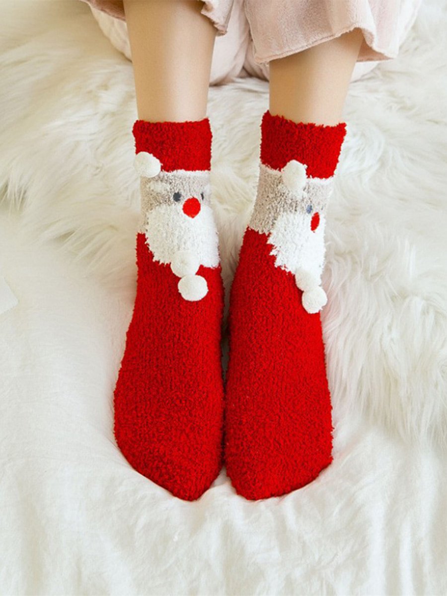 Women's Thick Coral Fleece 3D Christmas Socks