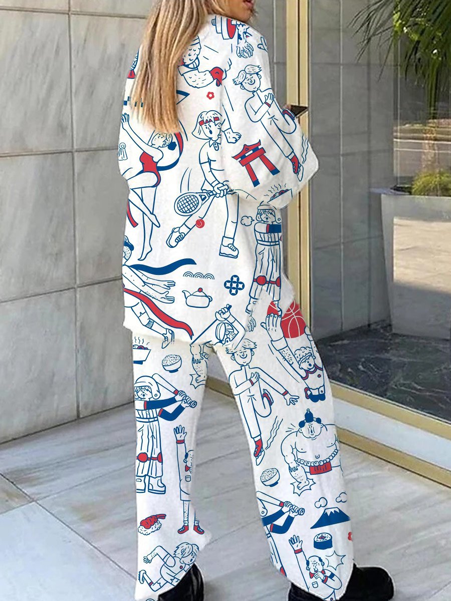 Women's Art Painting Sports Games Printed Home Long Sleeve Suit