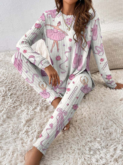 Women's Ballerina Pattern Long Sleeve Pants Suit