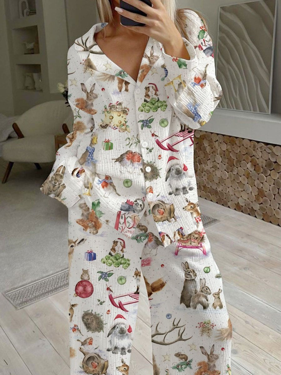 Women's Christmas Winter Animals Print Loose Homewear Set