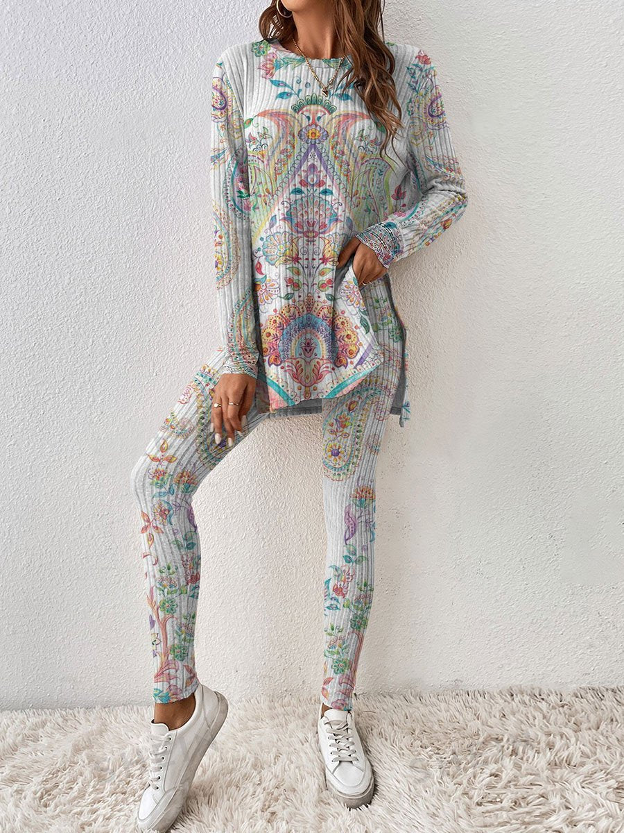 Bohemian Women's Grey Long Sleeve Pajama Set