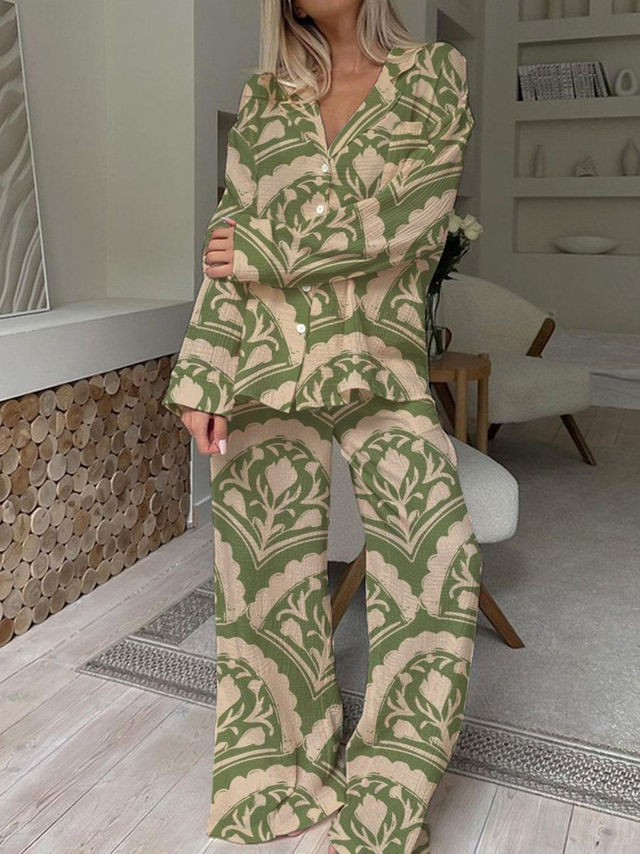 Women's Elegant Bohemian Print Pajama Set