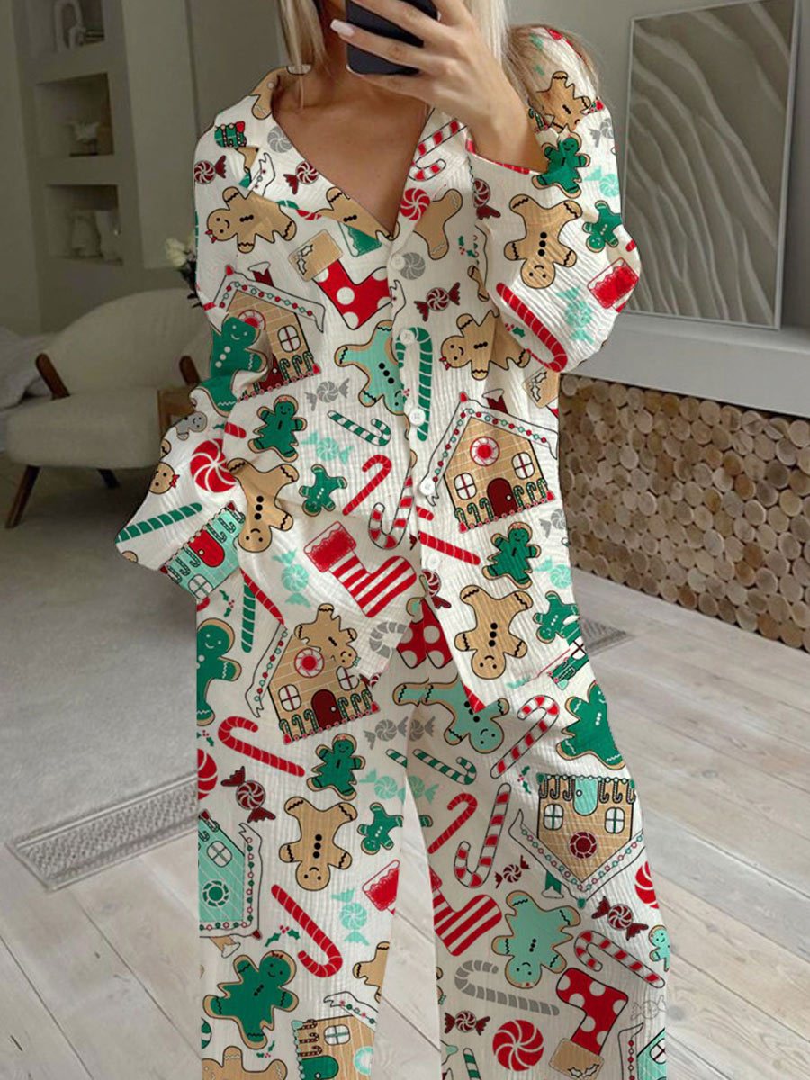 Women's Christmas Fun Pattern Long Sleeve Pants Set