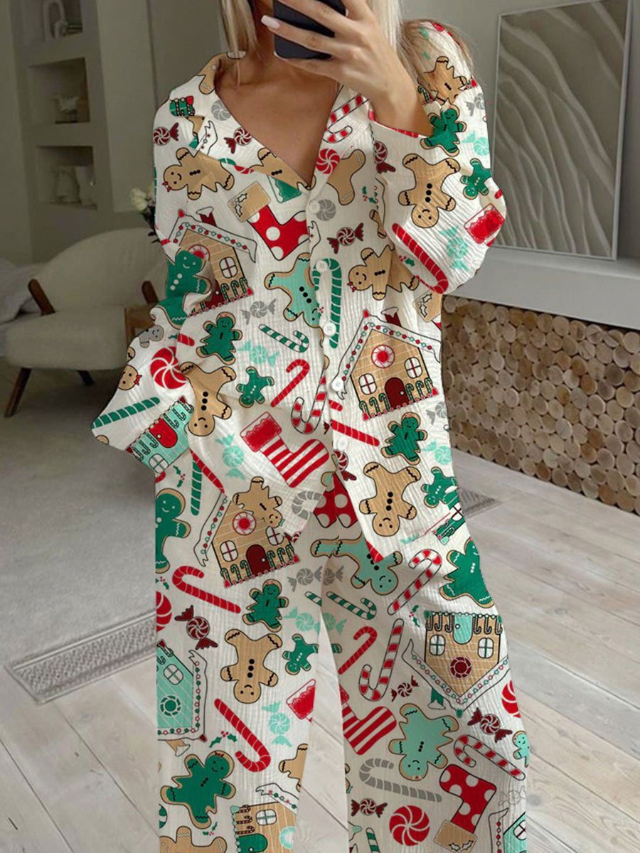 Women's Christmas Fun Pattern Long Sleeve Pants Set