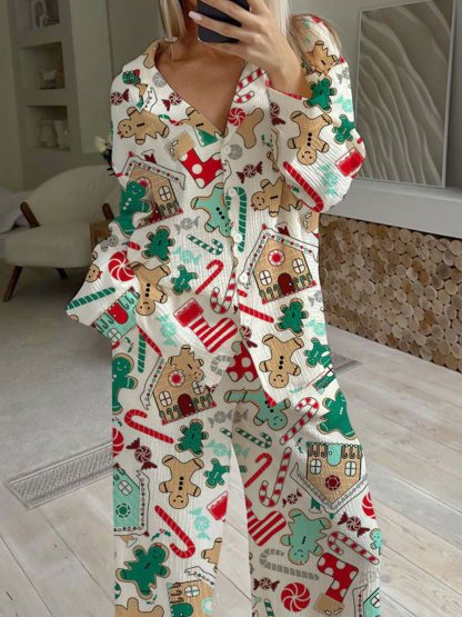 Women's Christmas Fun Pattern Long Sleeve Pants Set