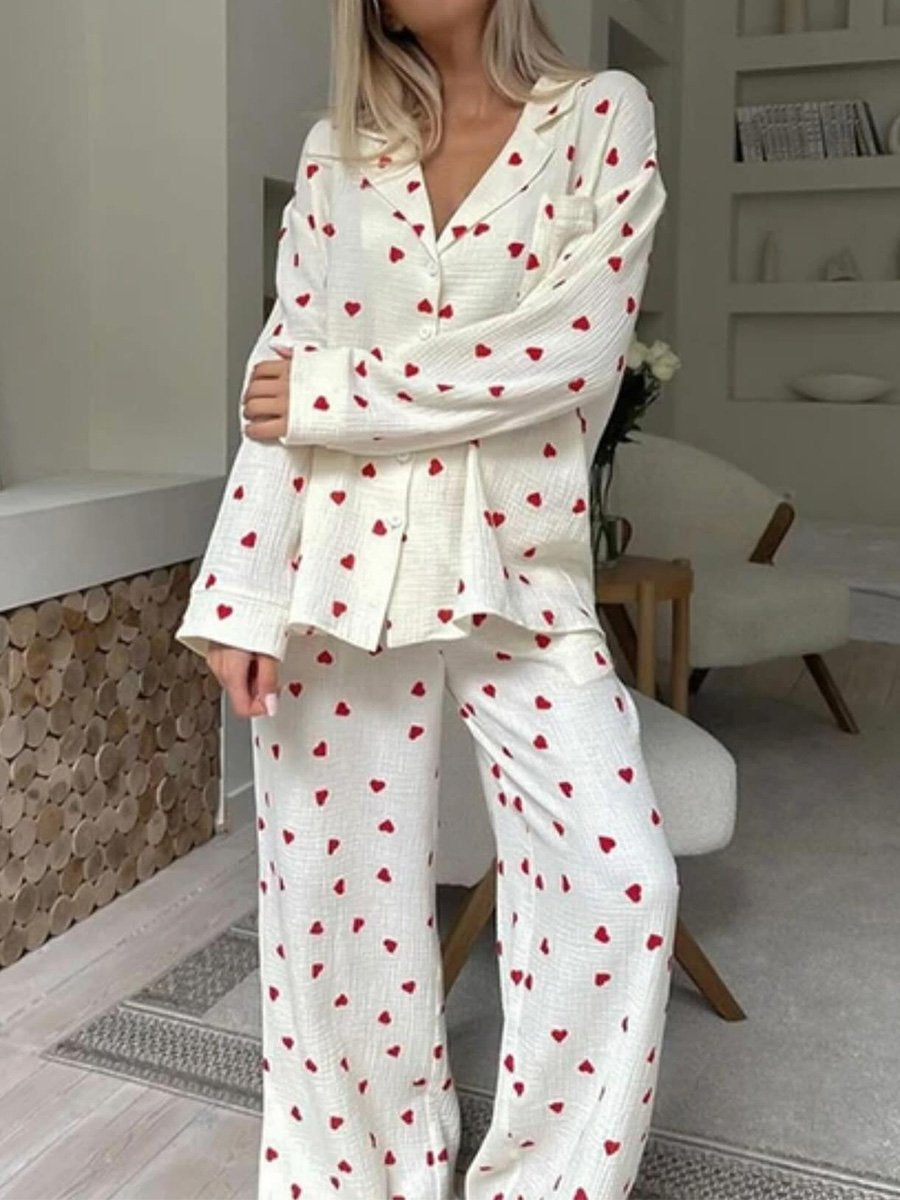 Women's Cute Heart Print Pajamas Set
