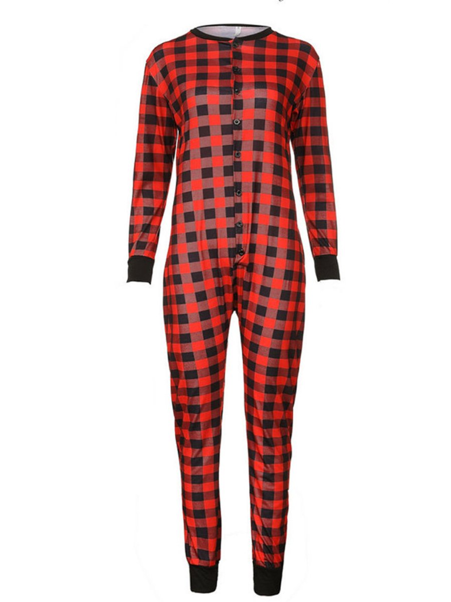 Christmas Red Plaid Check Jumpsuit Homewear