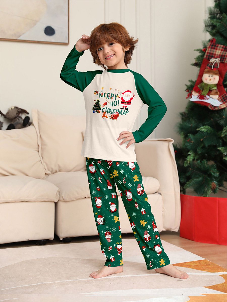 Green Round Neck Christmas Printed Homewear Set