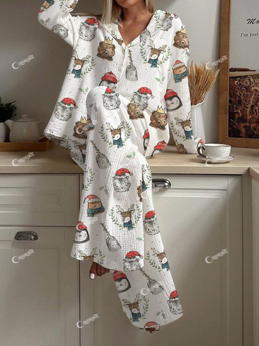 Women's Christmas Bear Penguin Narwhal Print Loose Homewear Set