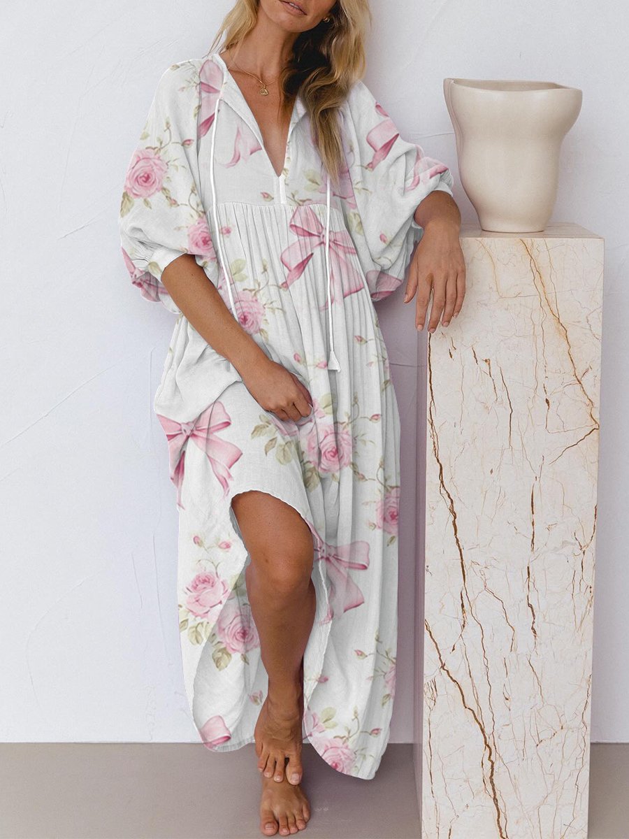 Women's Pink Bow Flower Dress