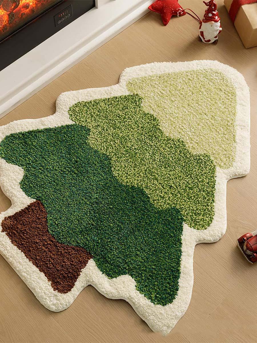 Christmas Tree Imitation Cashmere Bathroom Absorbent Foot Mat