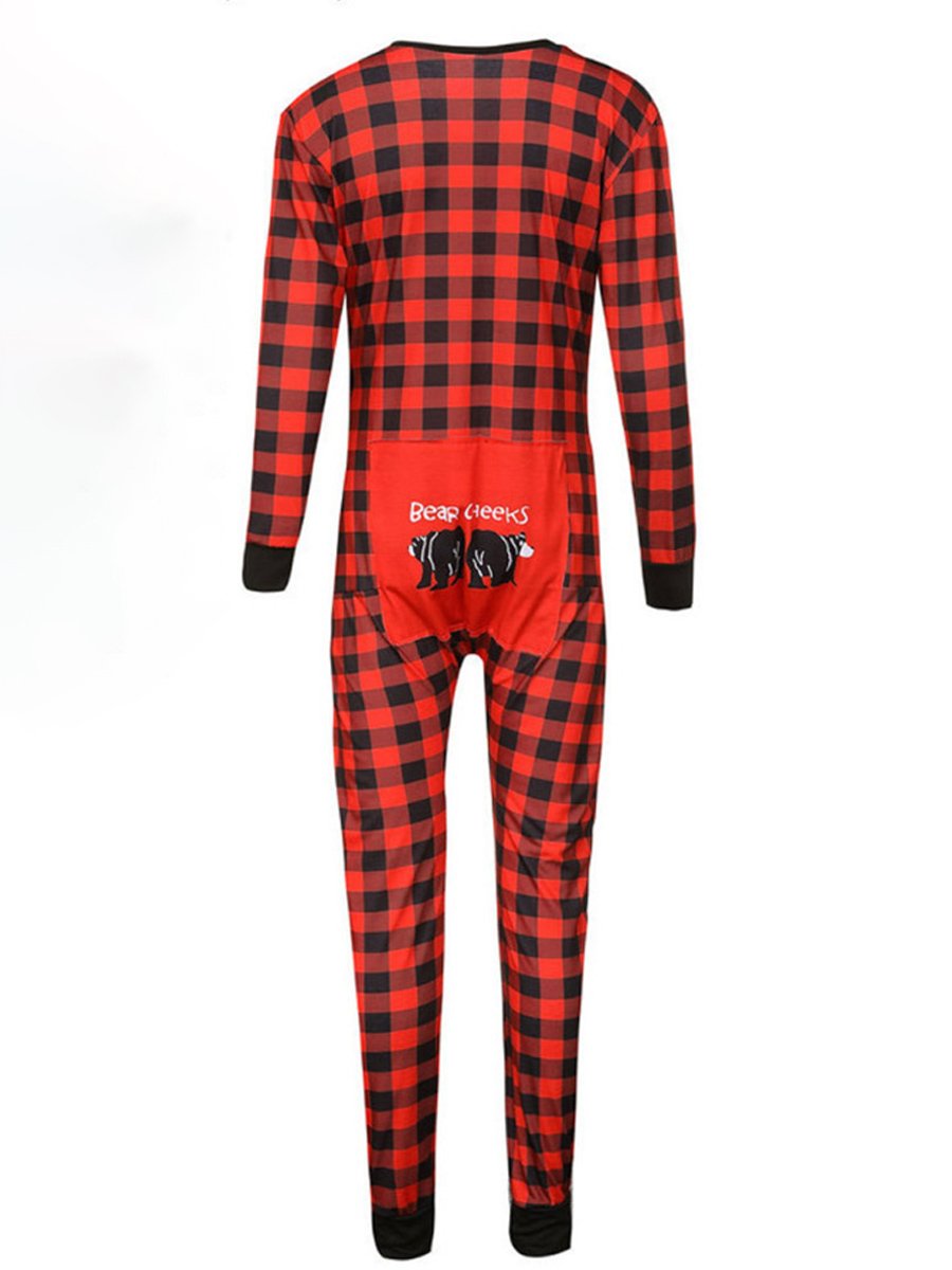 Christmas Red Plaid Check Jumpsuit Homewear