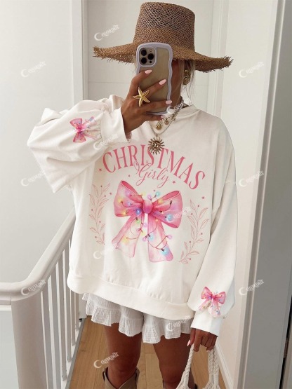 Women's Christmas Bow Print Crewneck Sweatshirt