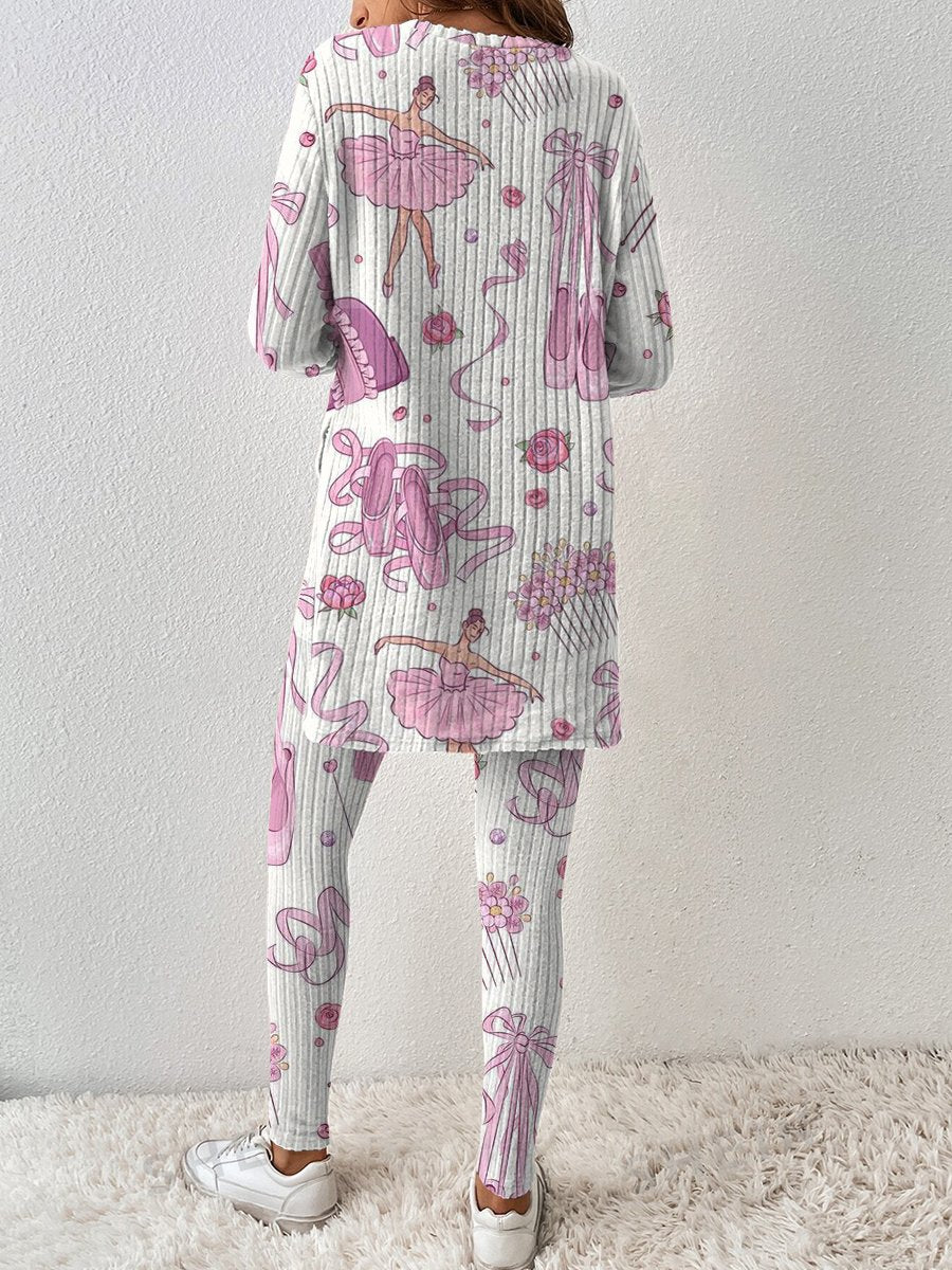 Women's Ballerina Pattern Long Sleeve Pants Suit