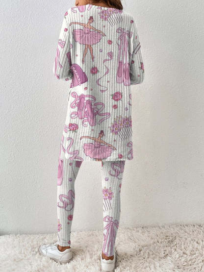 Women's Ballerina Pattern Long Sleeve Pants Suit
