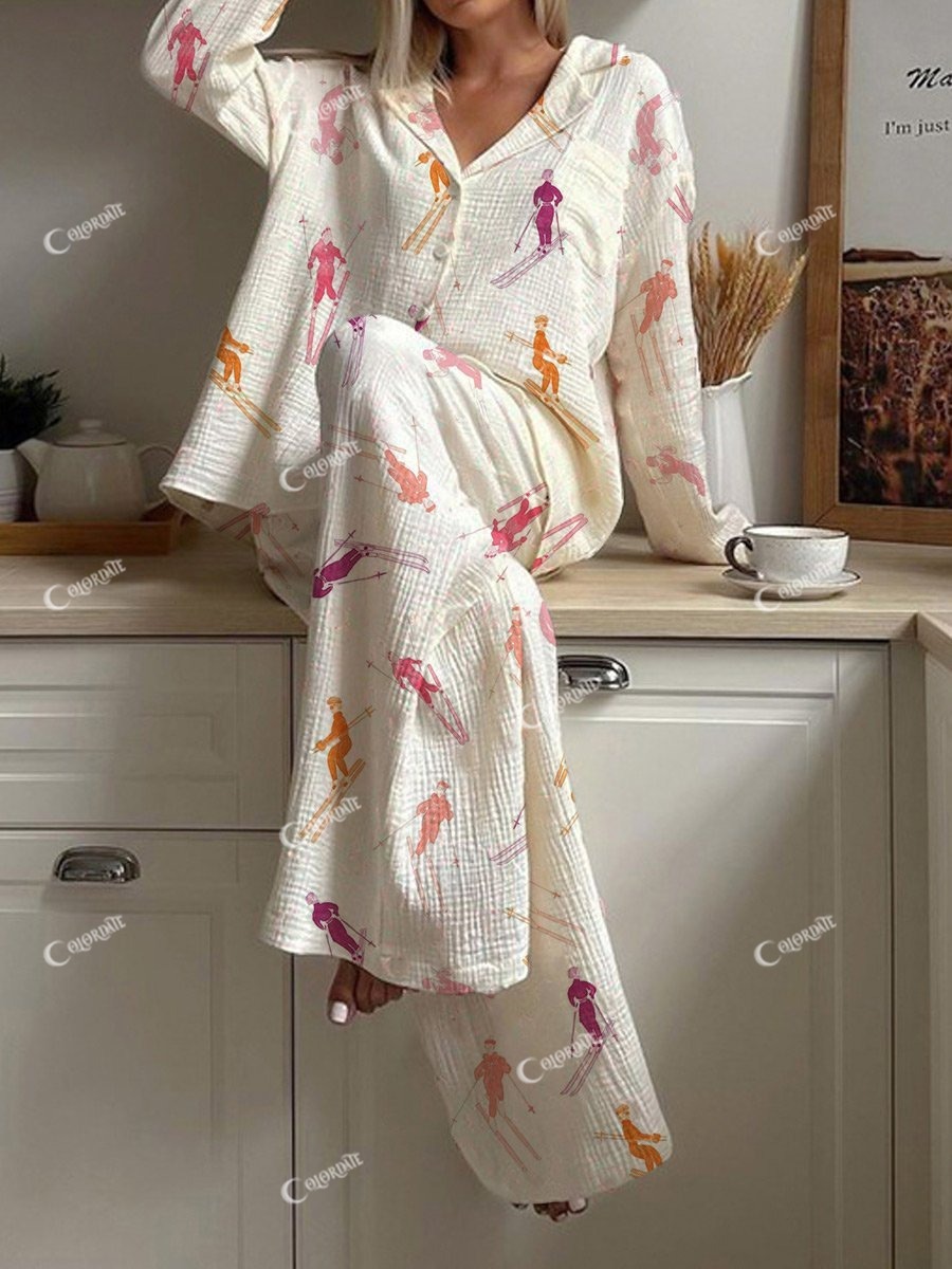 Women's Ski Pattern Long Sleeve Pant Set