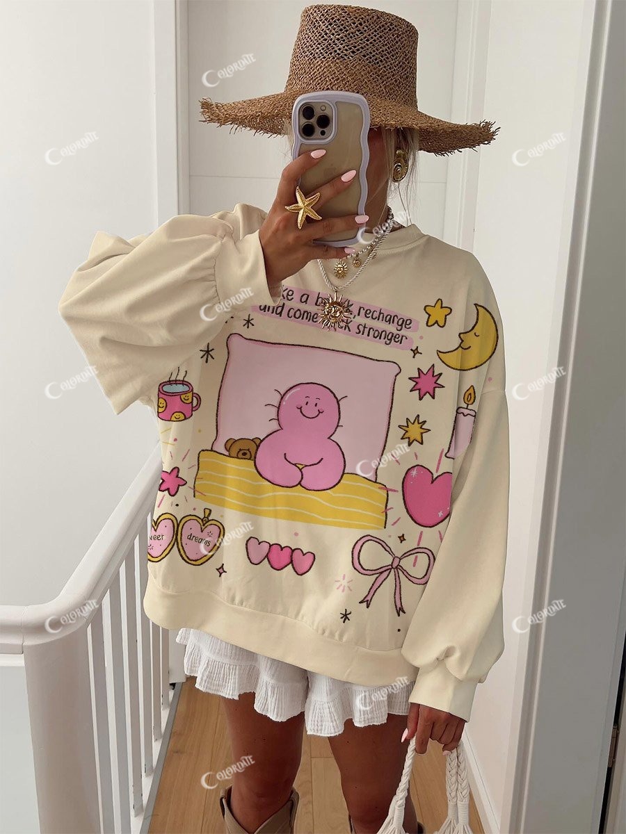 Women's Cute Bedroom Pattern Round Neck Long Sleeve Sweatshirt