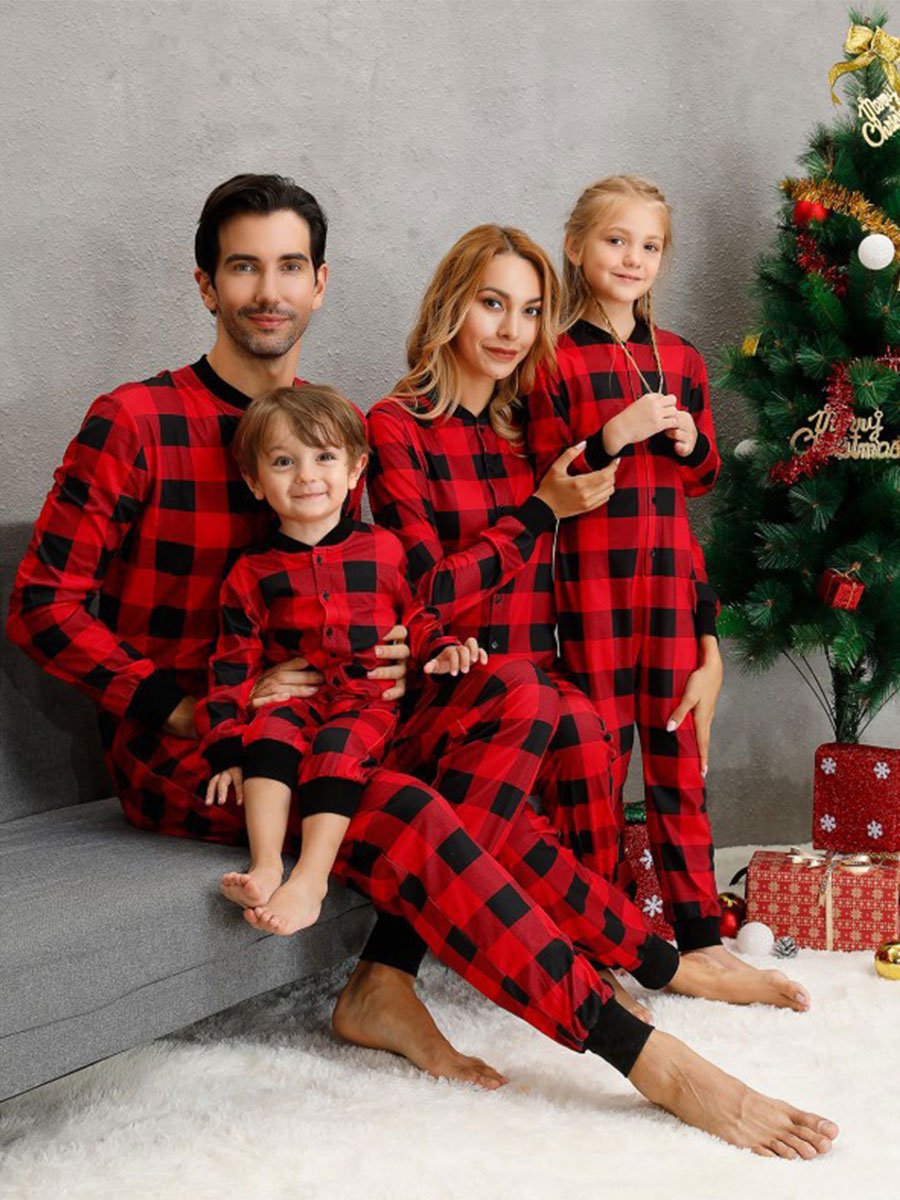 Christmas Red Plaid Check Jumpsuit Homewear