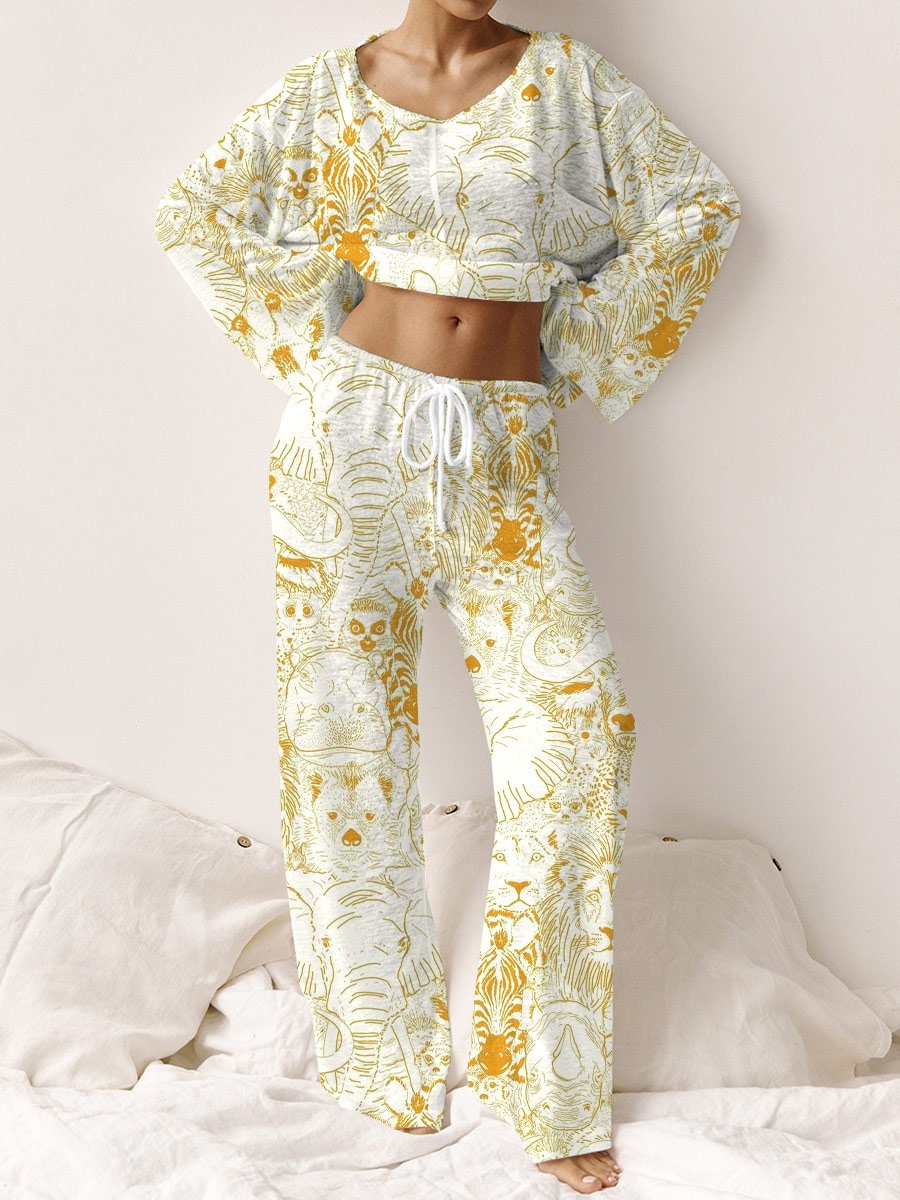 Women's Animal Kingdom Animals Printed Lounge Long Sleeve Suit