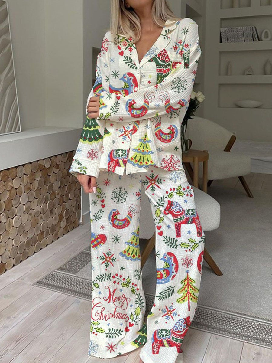 Womens Graphic Art Deco Colorful Christmas Pajama Set