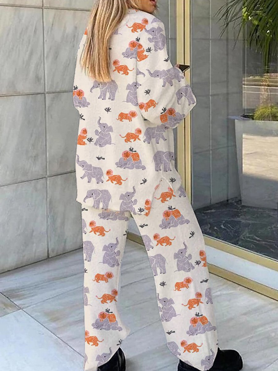 Women's Elephant Monkey Sweatshirt Set