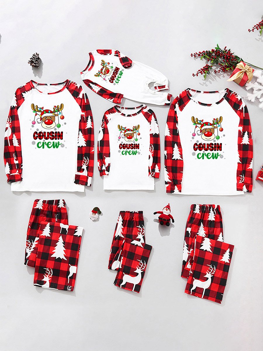 Christmas Elk Plaid Print Family Pajama Set