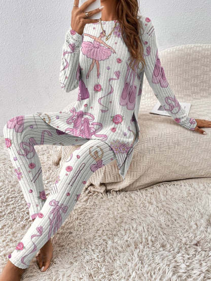 Women's Ballerina Pattern Long Sleeve Pants Suit