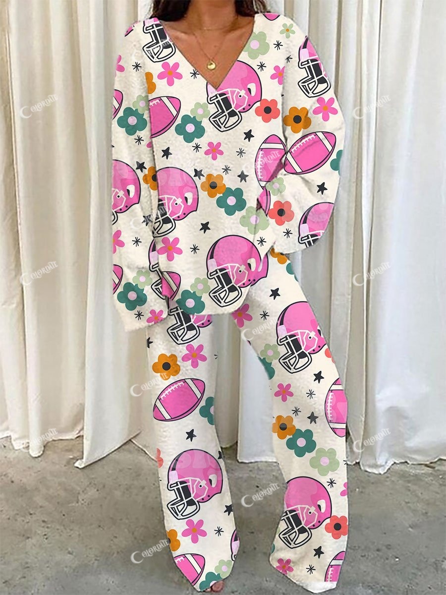 Women's Rugby Floral Print Pajama Set