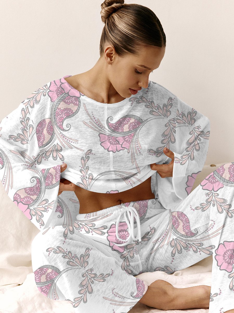 Women's Bohemian Floral Long Sleeve Pants Set