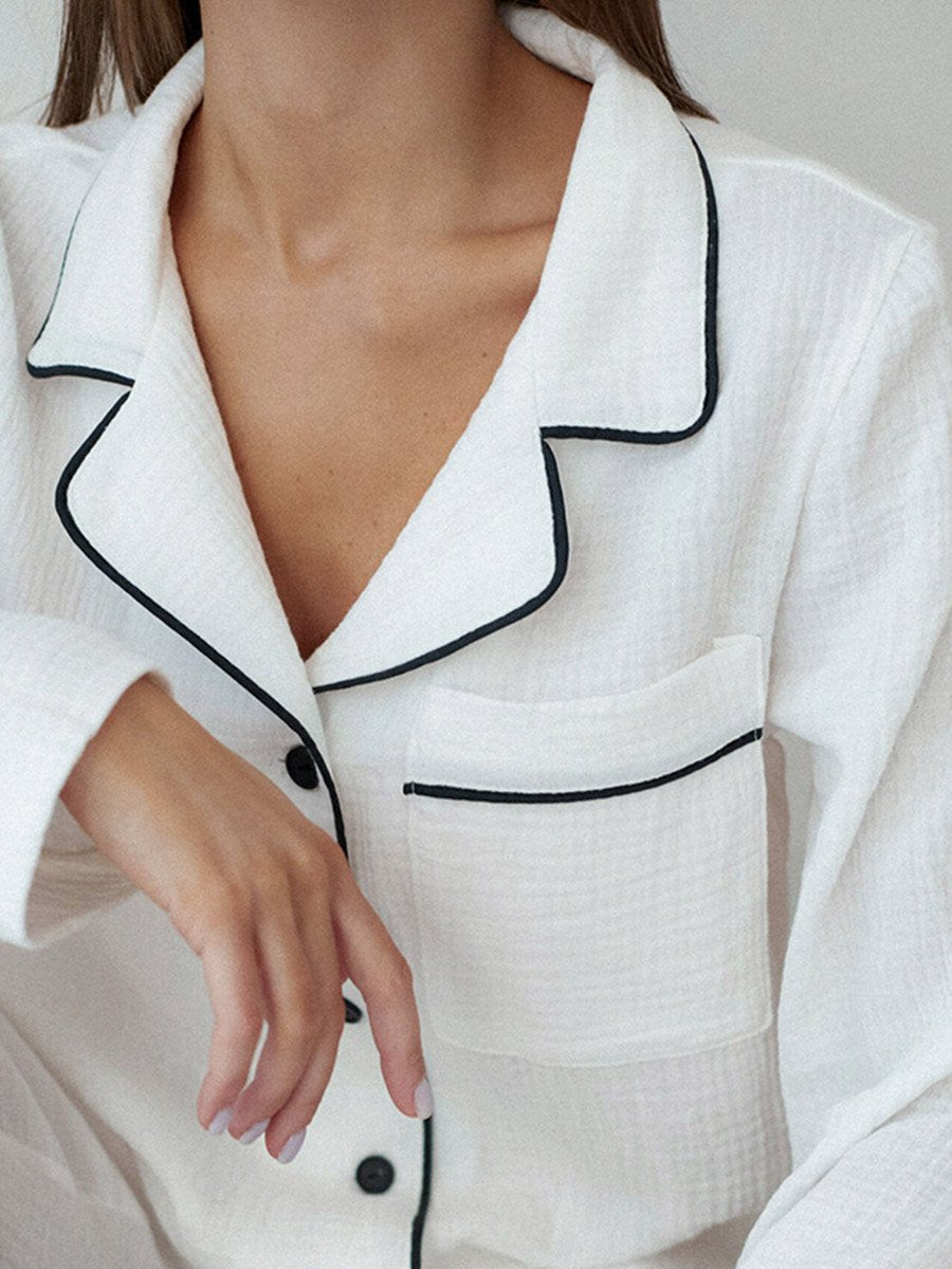 Women's Autumn Pure Cotton White Loose Casual And Comfortable Pajamas And Home Wear Two-piece Set