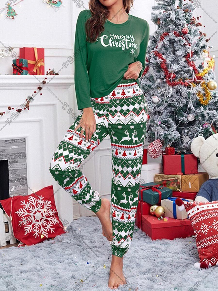 Women's Christmas Printed Long Sleeve Home Pajama Set