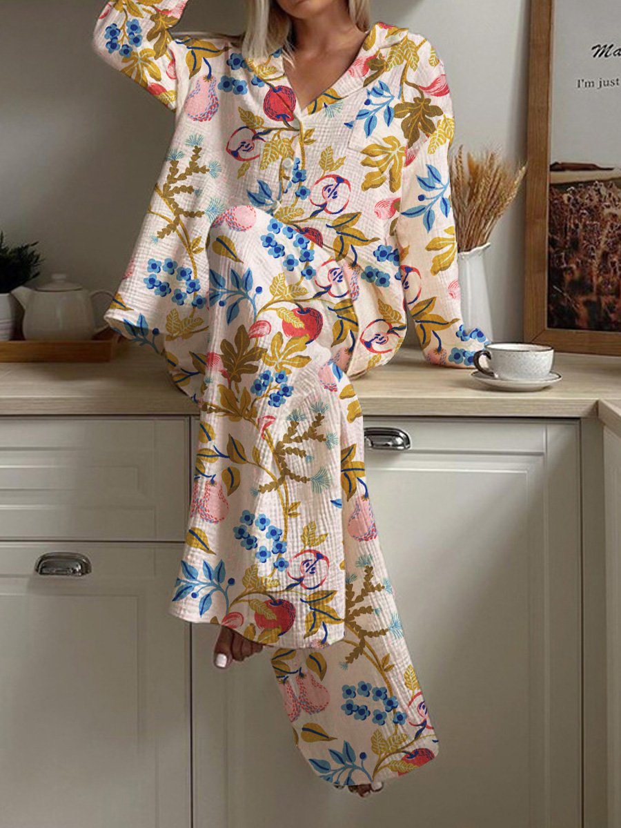 Women's Fruit and Plant Art Pajama Set