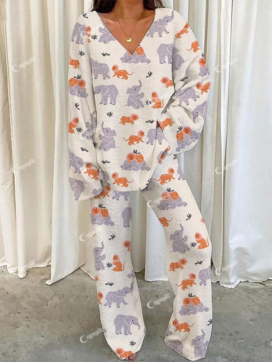 Women's Elephant Monkey Sweatshirt Set