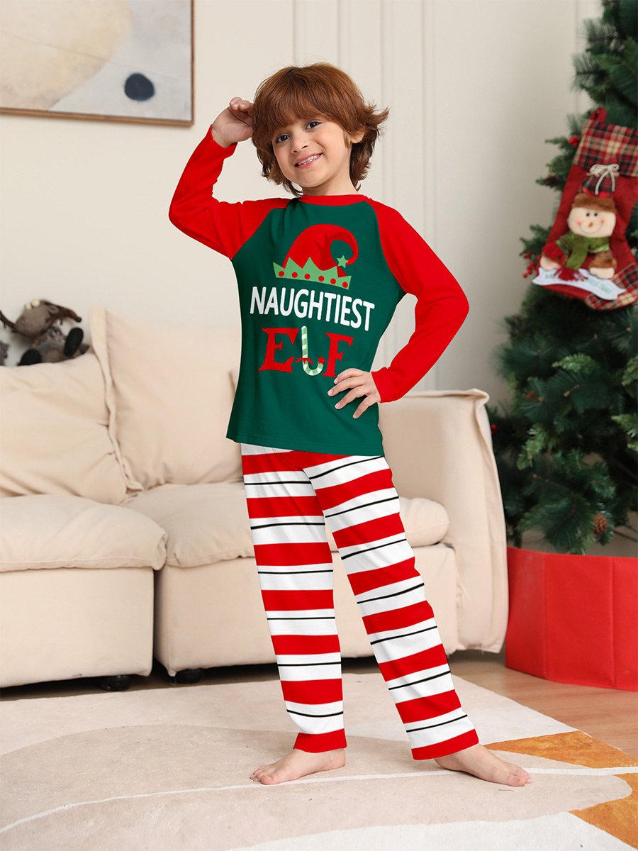Christmas Hat Letter Printed Red and White Checkered Home Clothes Set