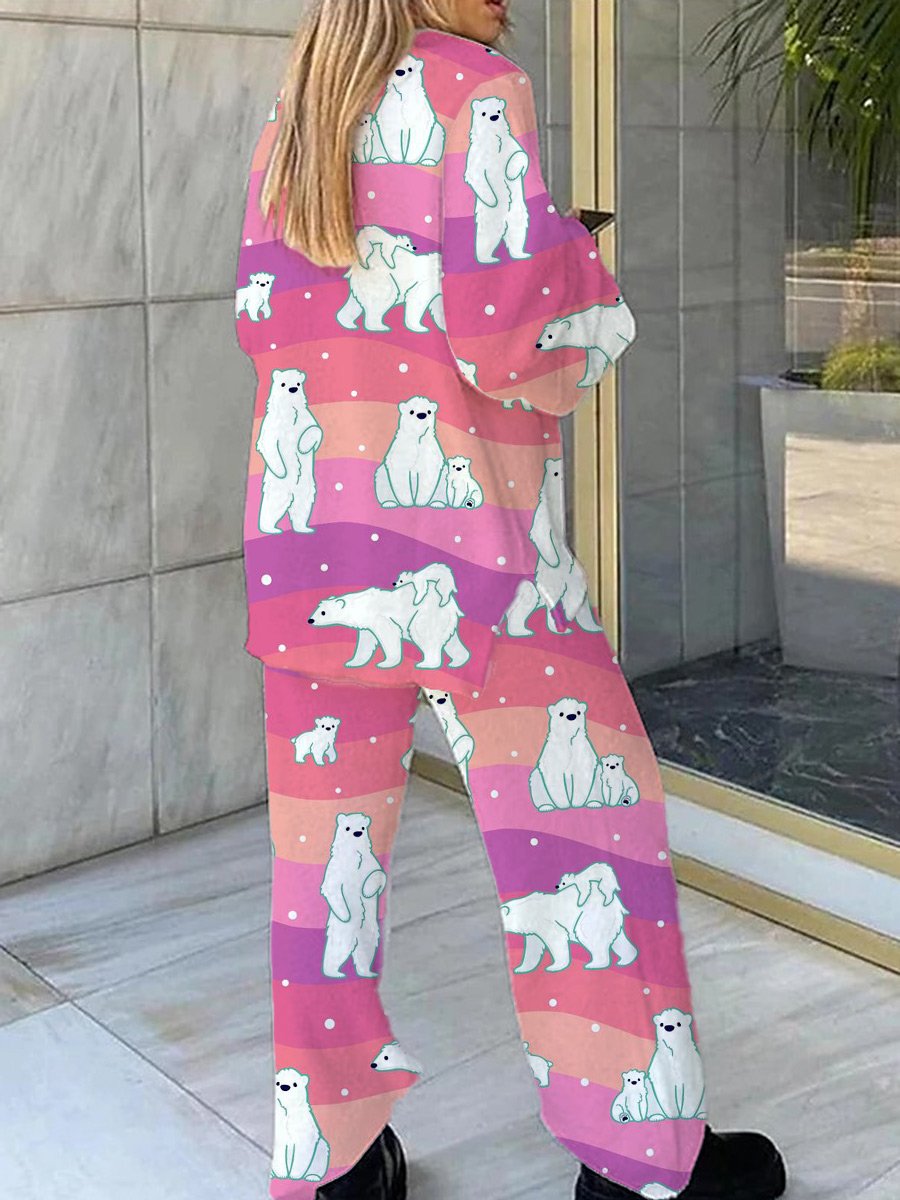 Women's Colorful Cute Animal Printed Home Long Sleeve Suit