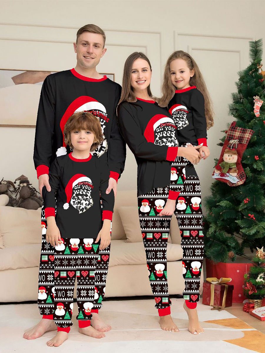 Christmas Hat Letter Print Family Lounge Clothes Pajamas Set