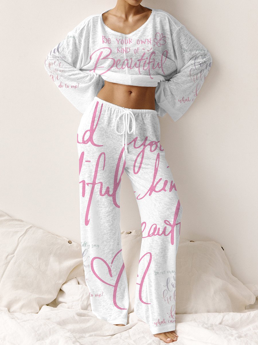 Women's Pink Inspirational Long Sleeve Pants Set