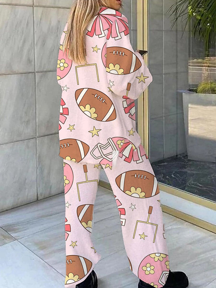 Women's Football Cheerleading Pink Print Pajama Set