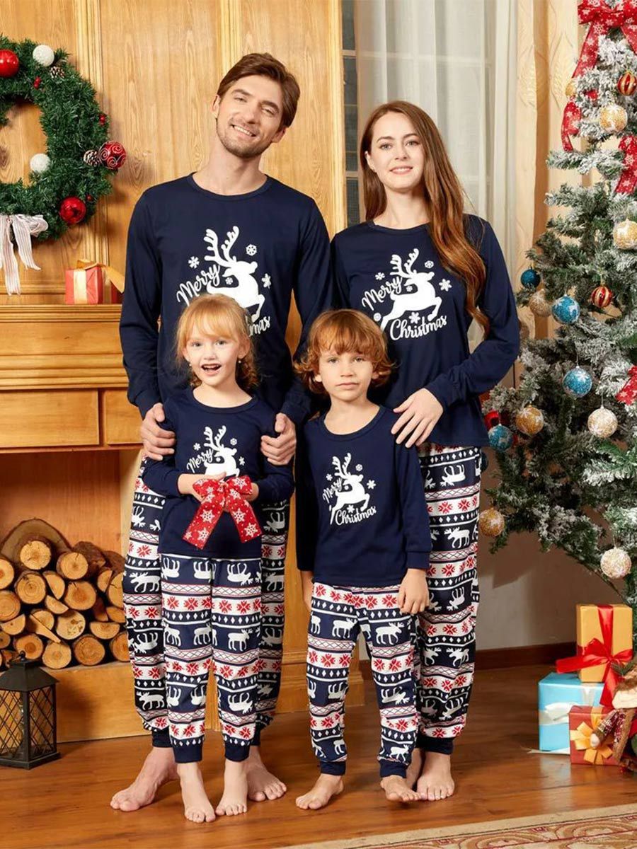 Christmas Print Family Long Sleeve Crew Neck Pajama Set