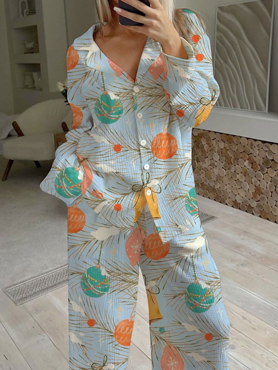 Women's Christmas Cedar Ornament Print Pajama Set