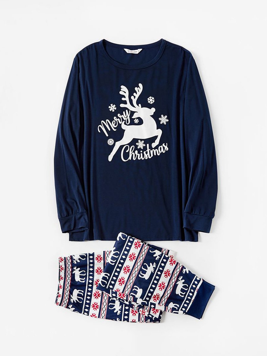 Christmas Print Family Long Sleeve Crew Neck Pajama Set