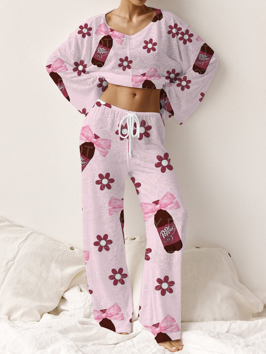 Women's Bow and Dr. Pepper Pink Pajama Set