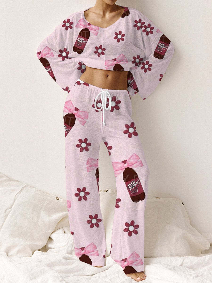 Women's Bow and Dr. Pepper Pink Pajama Set