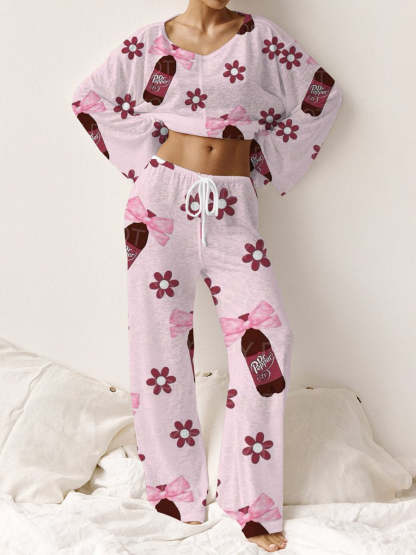 Women's Bow and Dr. Pepper Pink Pajama Set