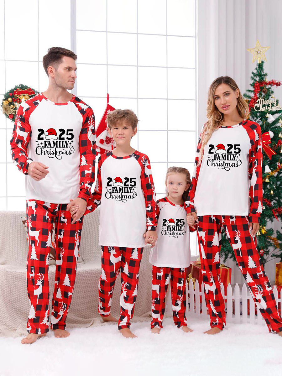 Christmas Hat Plaid Print Family Pajama Set