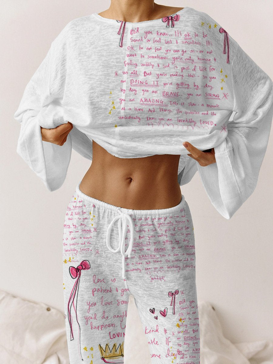 Women's Pink Bow Cotton Loungewear Set