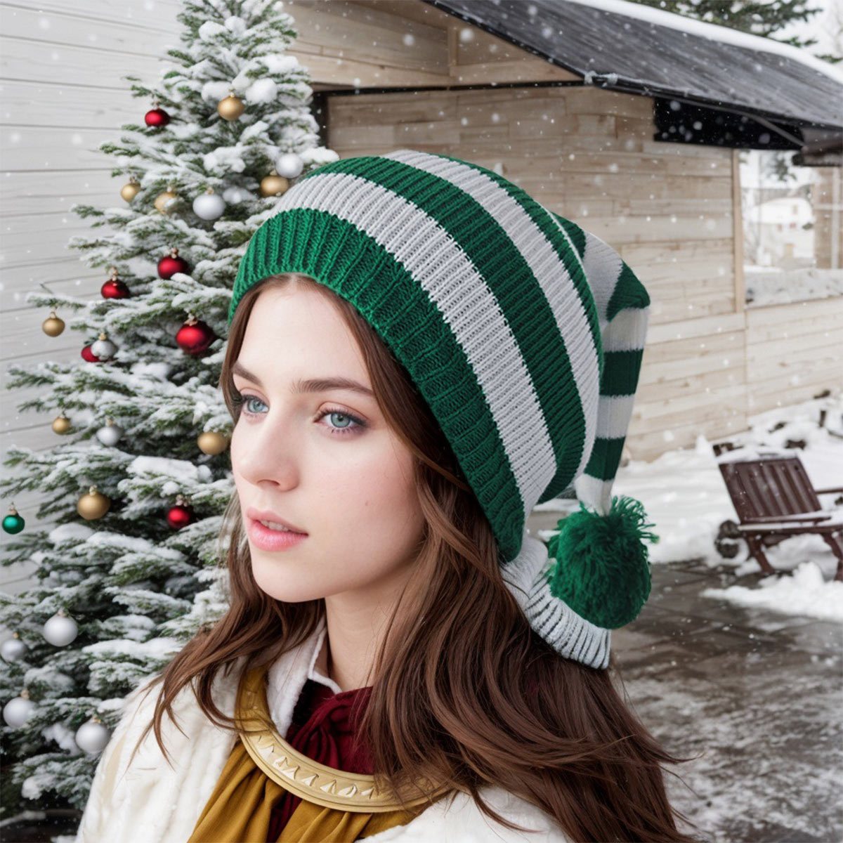 Santa Striped Knitted Pom Pom Beanie